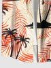 Plus Size Coconut Tree Tropical Leaves Print Hawaii Button Pocket Shirt For Men -  
