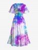 Plus Size Coconut Tree Tie Dye Ombre Stars Galaxy Print Hawaii Split Pocket A Line Midi Dress -  