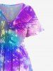 Plus Size Coconut Tree Tie Dye Ombre Stars Galaxy Print Hawaii Split Pocket A Line Midi Dress -  