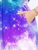 Plus Size Coconut Tree Tie Dye Ombre Stars Galaxy Print Hawaii Split Pocket A Line Midi Dress -  