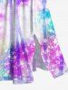 Plus Size Coconut Tree Tie Dye Ombre Stars Galaxy Print Hawaii Split Pocket A Line Midi Dress -  