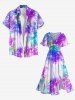 Plus Size Coconut Tree Tie Dye Ombre Stars Galaxy Print Hawaii Split Pocket A Line Midi Dress -  