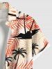 Plus Size Coconut Tree Tropical Leaves Print Hawaii Button Pocket Shirt For Men -  