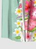 Plus Size Tropical Leaf Hibiscus Flowers Print Buttons Pocket Hawaii Shirt For Men -  