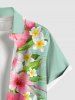 Plus Size Tropical Leaf Hibiscus Flowers Print Buttons Pocket Hawaii Shirt For Men -  