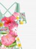 Plus Size Tropical Leaf Hibiscus Flowers Print Cold Shoulder Crisscross Hawaii Maxi Dress -  