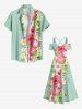 Plus Size Tropical Leaf Hibiscus Flowers Print Cold Shoulder Crisscross Hawaii Maxi Dress -  