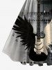 Plus Size Musical Festival Guitar Wings Music Notes Print 1950s Vintage Dress -  