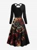 Rose Flower Leaf Paint Splatter Print Crisscross Hawaii Dress With A Belt -  