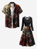 Rose Flower Leaf Paint Splatter Print Crisscross Hawaii Dress With A Belt -  