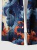 Plus Size Octopus Sea Waves Print Buttons Pocket Hawaii Shirt For Men -  