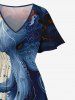 Plus Size Octopus Sea Waves Print Split Hawaii Midi Dress -  