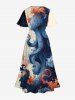 Robe mi-longue hawaïenne fendue à imprimé vagues de poulpe grande taille - Bleu 2X