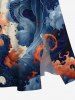 Plus Size Octopus Sea Waves Print Split Hawaii Midi Dress -  