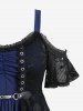 Plus Size Cold Shoulder Skull Mesh Overlay Ruched PU Buckle A Line 2 in 1 Dress -  