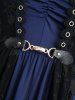 Plus Size Cold Shoulder Skull Mesh Overlay Ruched PU Buckle A Line 2 in 1 Dress -  