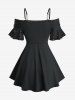 Plus Size Star Stamping Lace-up Lace Trim Cold Shoulder Ruffles Top -  