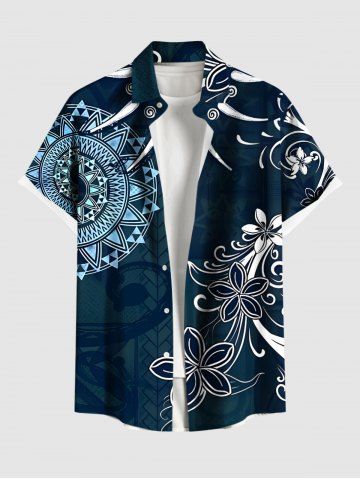 Collier avec Pendentif Boussole et Boutons avec Poche Style Ethnique Grande-Taille pour Hommes - MIDNIGHT BLUE - 4XL