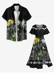 Lily Flower Branch Spotted Pin Dot Print Plus Size Matching Hawaii Beach Outfit For Couples -  