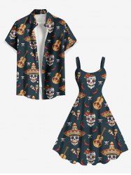 Music Festival Hat Skulls Guitar Chili Print Plus Size Matching Outfit For Couples -  