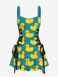 Robe Canard Imprimé à Lacets - Vert S
