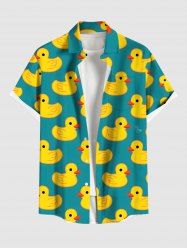 Plus Size Duck Print Buttons Pocket Hawaii Shirt For Men -  