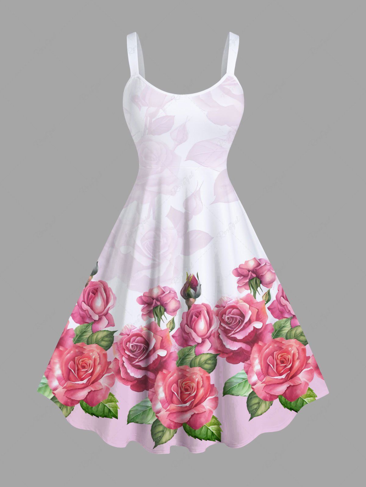 Unique Plus Size Rose Flower Leaf Print Ombre Valentines Hawaii A Line Dress  