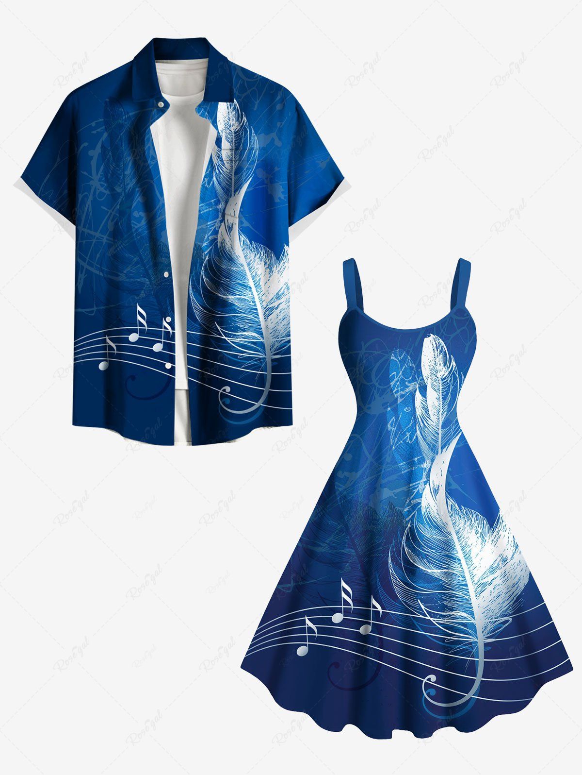 Costume D'habit de Grande Taille et Imprimé de Feuilles Tropicales Bleu 