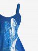 Costume D'habit de Grande Taille et Imprimé de Feuilles Tropicales - Bleu 