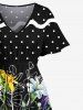 Lily Flower Branch Spotted Pin Dot Print Plus Size Matching Hawaii Beach Outfit For Couples -  