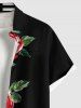 Plus Size Rose Flower Leaf Striped Print Hawaii Valentines Button Pocket Shirt For Men -  