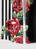 Plus Size Rose Flower Leaf Striped Print Hawaii Valentines Button Pocket Shirt For Men -  