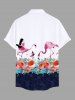 Plus Size Rose Flower Leaf Flamingo Print Hawaii Button Pocket Shirt For Men -  