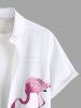 Plus Size Rose Flower Leaf Flamingo Print Hawaii Button Pocket Shirt For Men -  