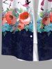 Plus Size Rose Flower Leaf Flamingo Print Hawaii Button Pocket Shirt For Men -  