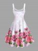 Robe Trapèze Ombrée de Grande Taille Imprimée Feuilles et Fleurs - Rose clair XS