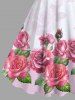 Robe Trapèze Ombrée de Grande Taille Imprimée Feuilles et Fleurs - Rose clair XS