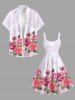Robe Trapèze Ombrée de Grande Taille Imprimée Feuilles et Fleurs - Rose clair XS