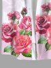 Plus Size Rose Flower Leaf Print Ombre Valentines Hawaii Button Pocket Shirt For Men -  