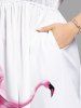 Plus Size Rose Flower Leaf Flamingo Print Hawaii Split Pocket A Line Midi Dress -  
