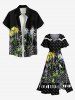 Plus Size Lily Flower Branch Spotted Pin Dot Print Hawaii Split Pocket A Line Midi Dress -  