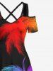 Plus Size Colorful Ombre Coconut Tree Tropical Leaves Print Hawaii  Cold Shoulder Crisscross A Line Maxi Dress -  
