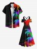 Plus Size Colorful Ombre Coconut Tree Tropical Leaves Print Hawaii  Cold Shoulder Crisscross A Line Maxi Dress -  