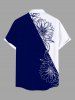 Plus Size Sunflower Two Tone Print Hawaii Button Pocket Shirt For Men -  