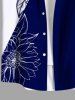 Plus Size Sunflower Two Tone Print Hawaii Button Pocket Shirt For Men -  