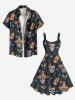 Plus Size Music Festival Hat Skulls Guitar Chili Print Tank Dress -  