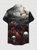 Plus Size Skulls Rose Flower Ombre Print Buttons Pocket Hawaii Shirt For Men -  