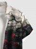 Plus Size Skulls Rose Flower Ombre Print Buttons Pocket Hawaii Shirt For Men -  