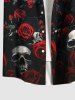 Plus Size Skulls Rose Flower Ombre Print Buttons Pocket Hawaii Shirt For Men -  