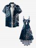 Plus Size Ethnic Flowers Compass Ivory Necklace Print High Low Hawaii Cami Dress -  